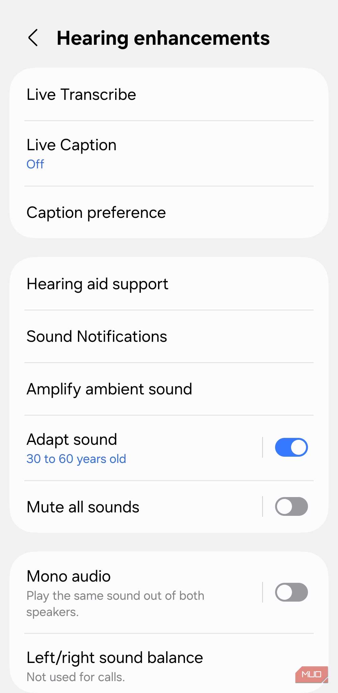Hearing menu on Android phone