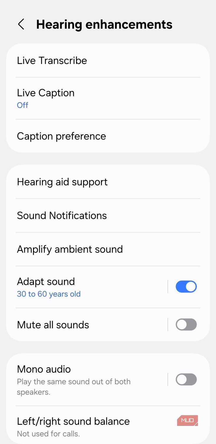Hearing menu on Android phone
