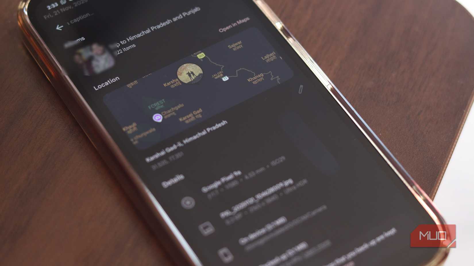 Image metadata with location on Pixel 9a.