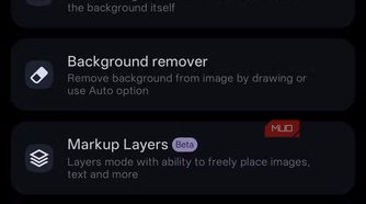 Image Toolbox creative menu listing options for filters, background removal, and collage making.