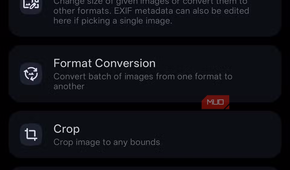 Image Toolbox editing screen displaying features for resizing, format conversion, and cropping images.