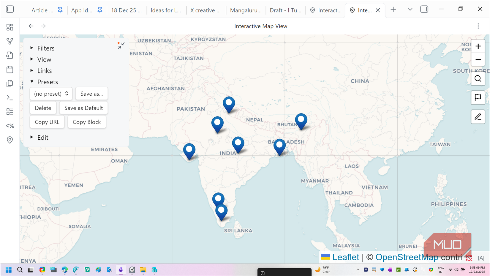 Indian national parks map view in Obsidian