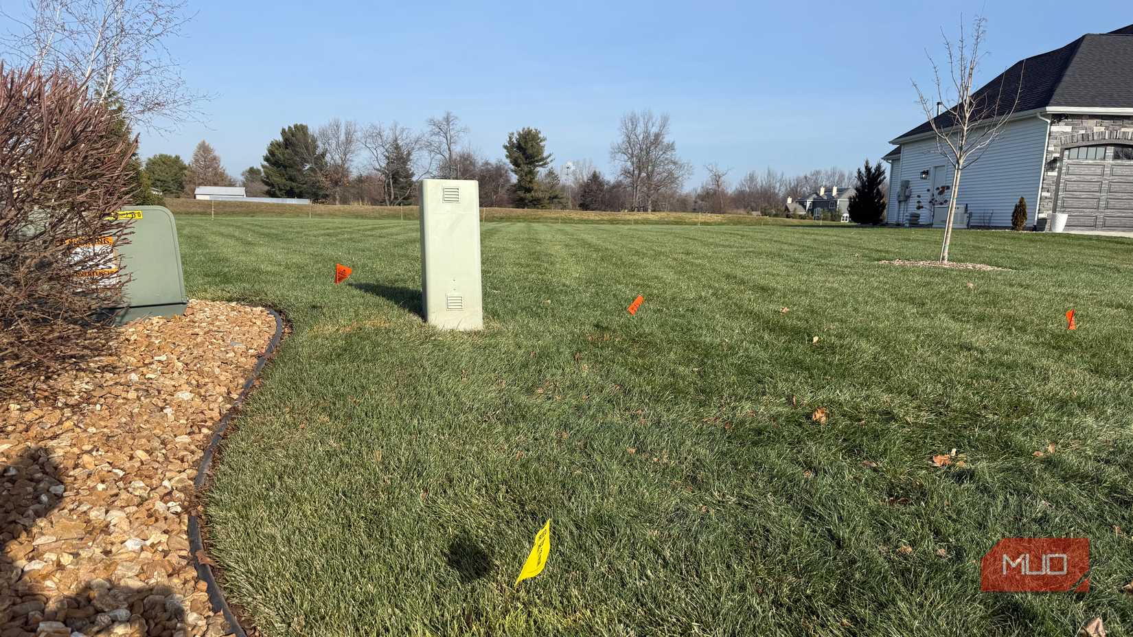 internet utility pedestal box in yard