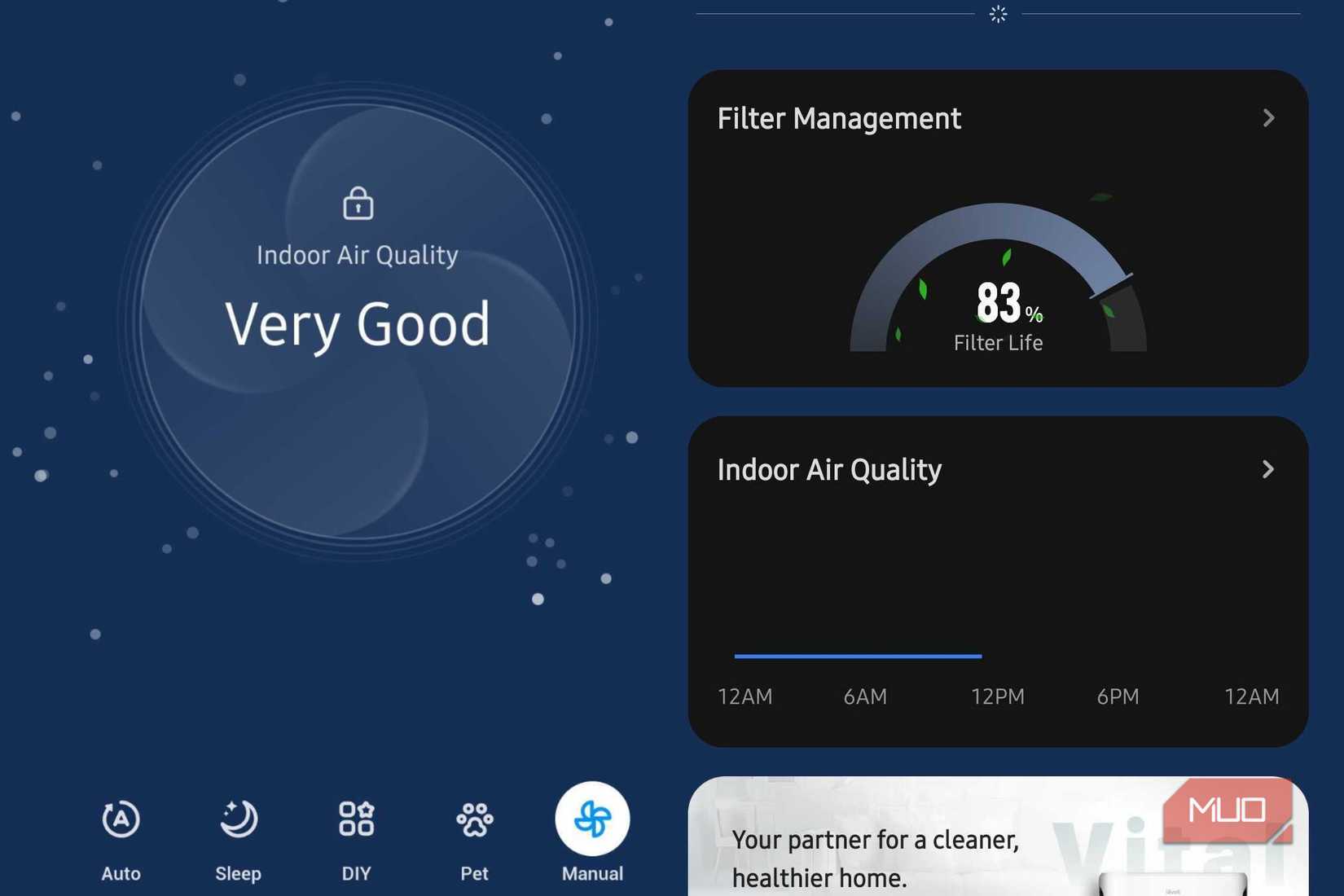 A screenshot showing off different portions of the LeVoit VeSync app