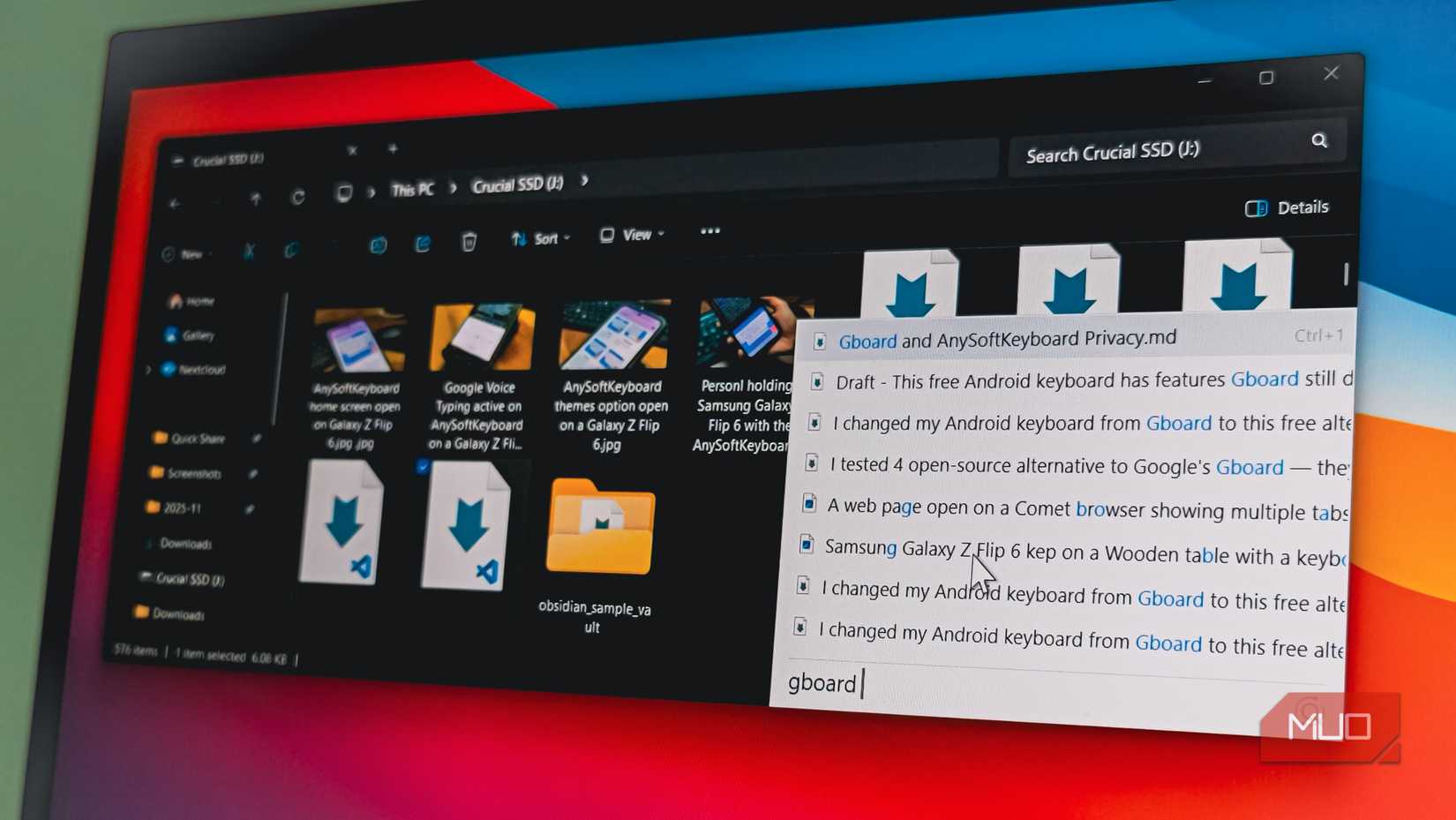 Listray type to search in action in Windows 11 File Explorer 