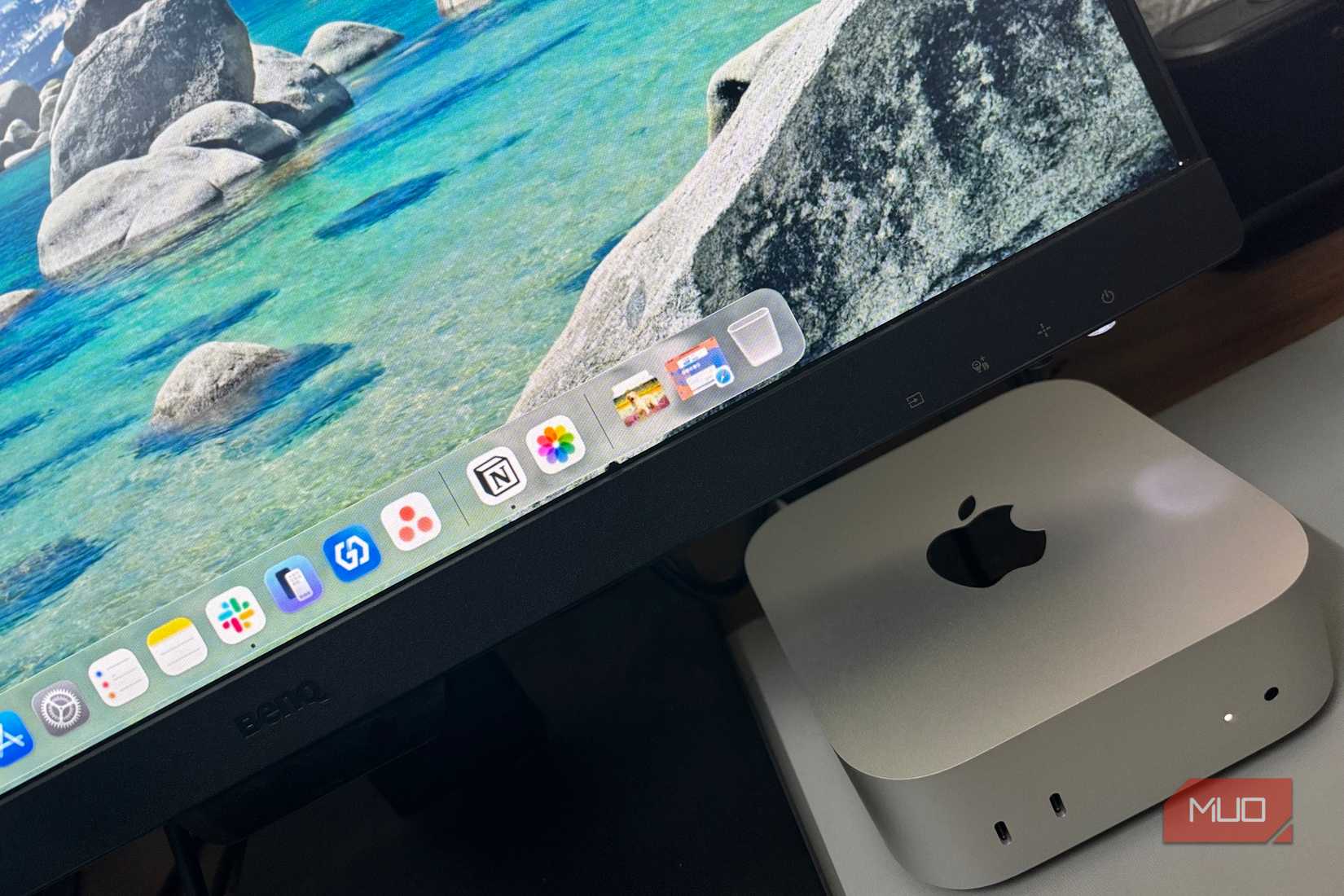 Mac mini placed under external monitor