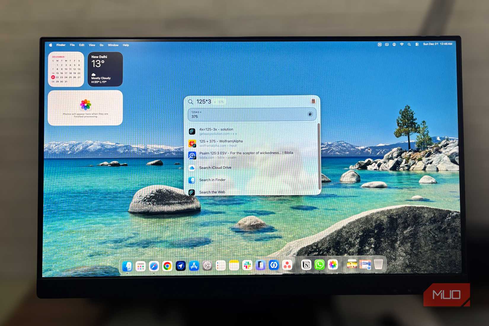 macOS Spotlight showing quick calculation result