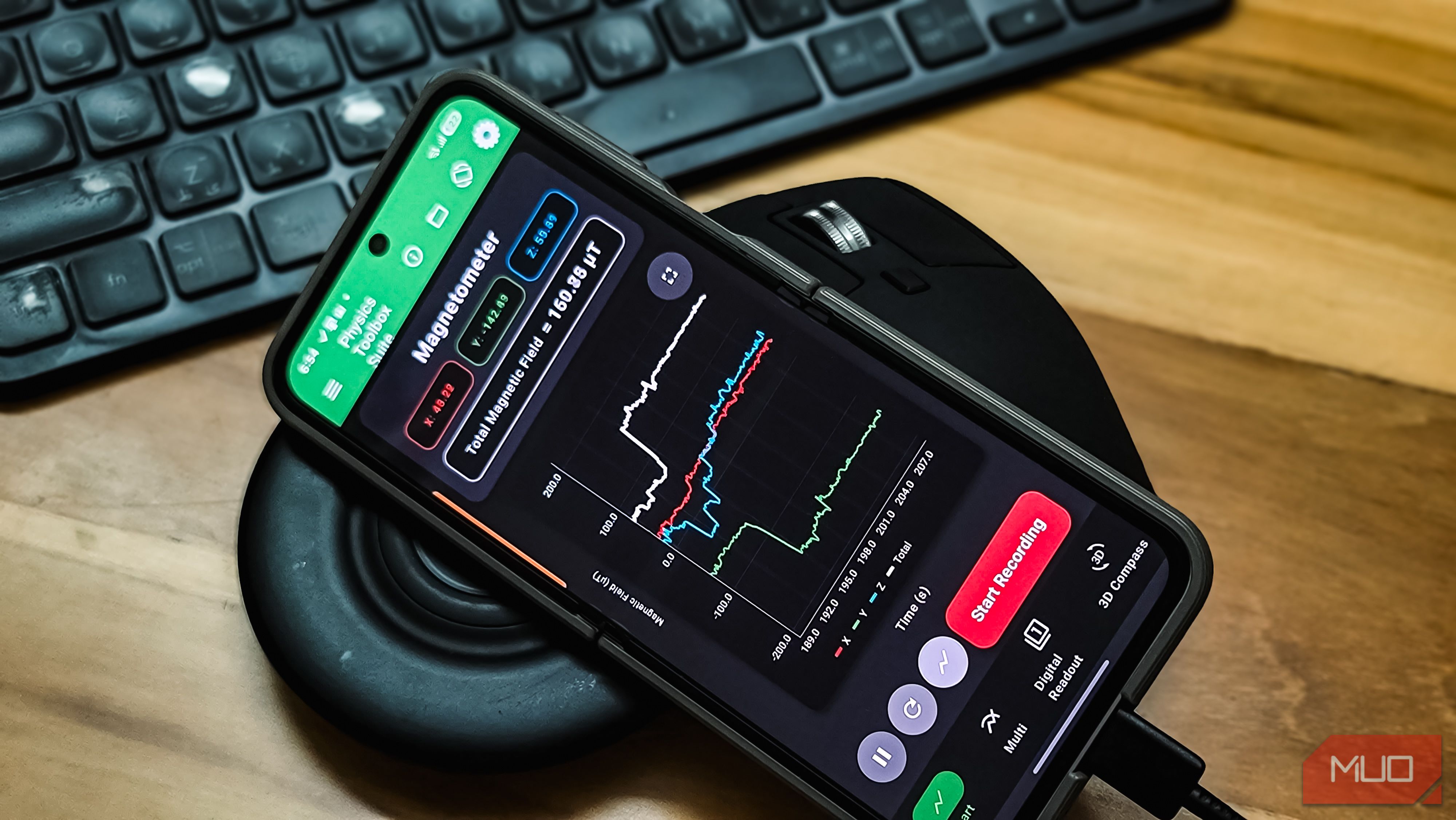 magnetometer tool open on a Samsung Galaxy Z Flip 6