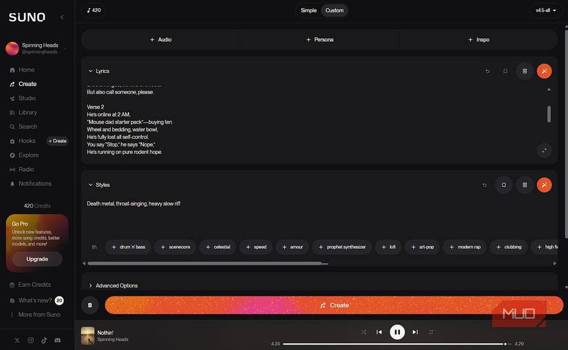 Making a death metal song with Suno