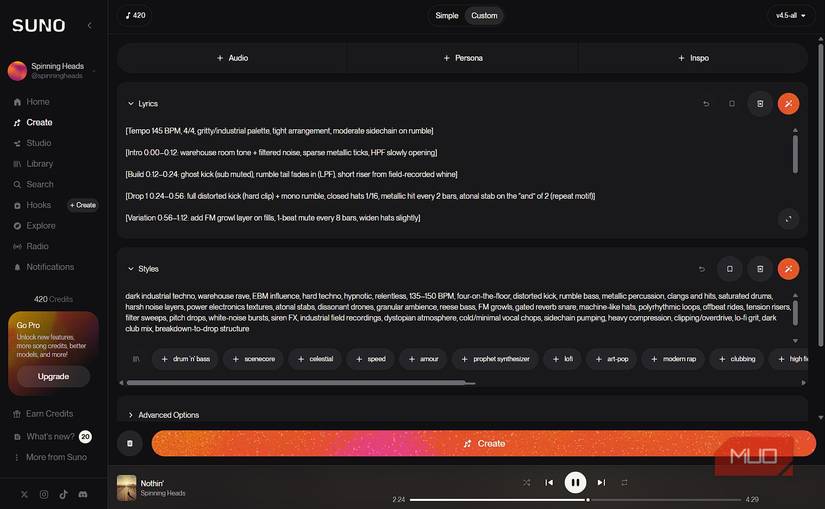 Making a techno song wtih Suno