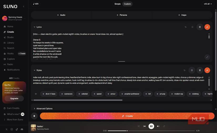 Making an indie rock song with Suno