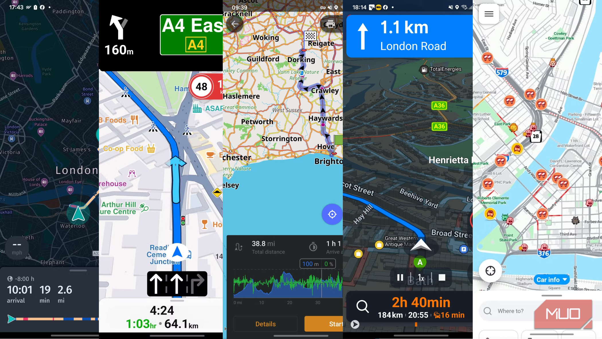 A composite of various navigation apps that were trialed.