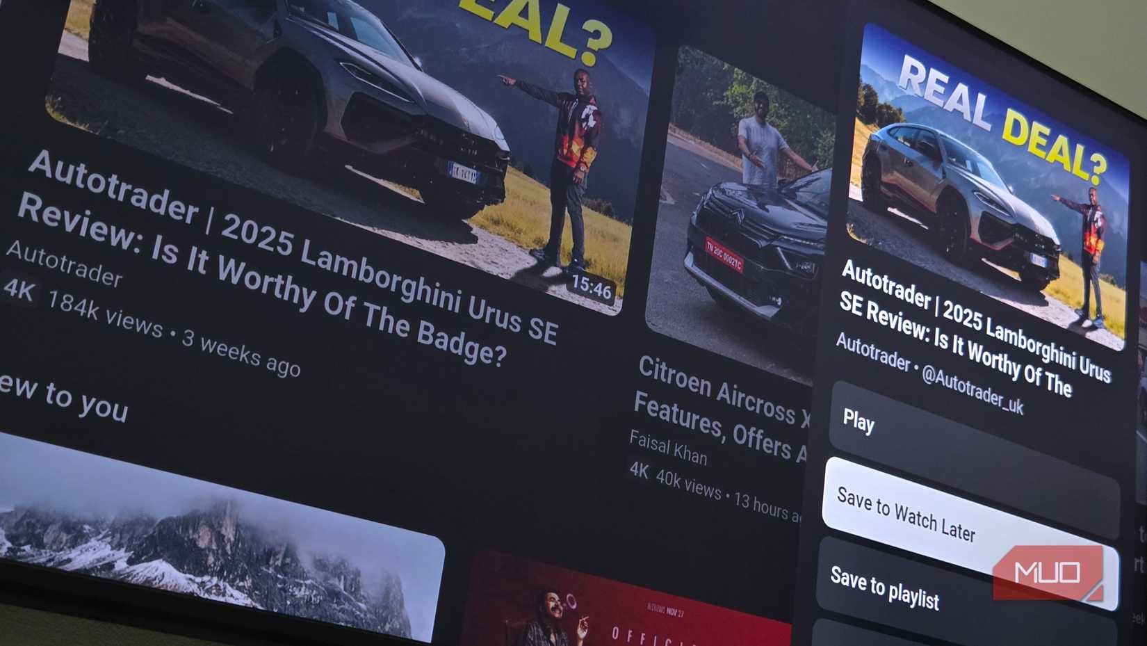More options  in the YouTube app on TV