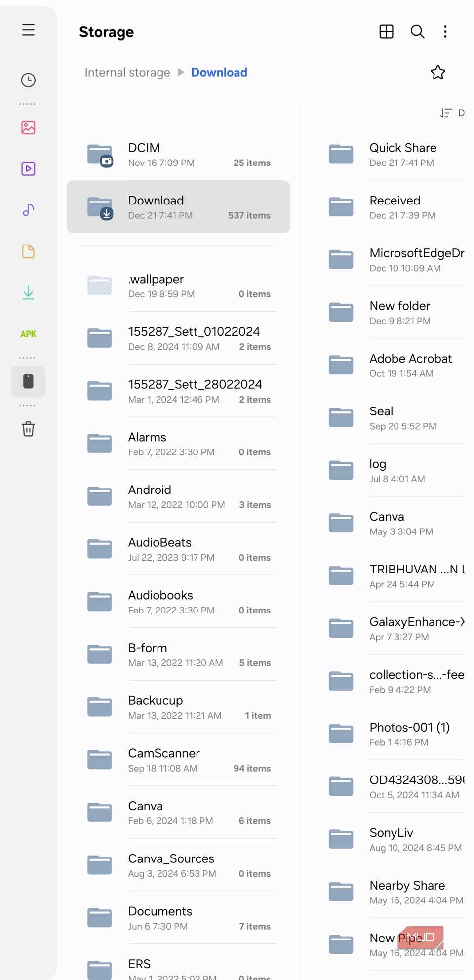 برنامهٔ My Files در رابط کاربری تبلت بر روی اندروید