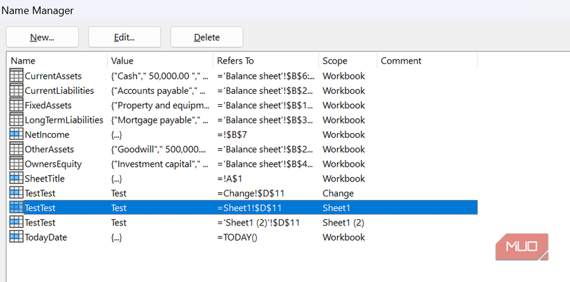 Name Manager in Excel.