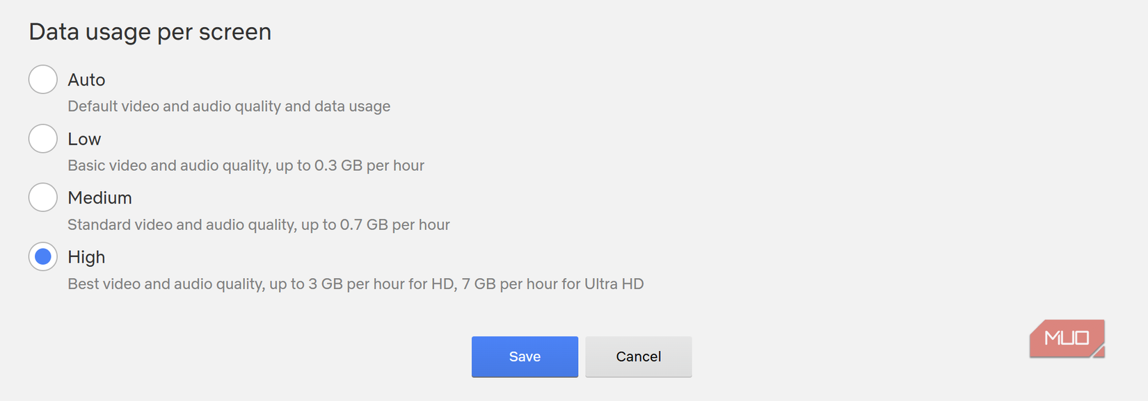 netflix data quality and streaming quality options.