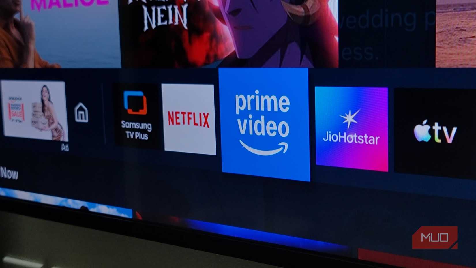 Netflix, Prime Video, Dinsney+ and other apps showing on a Samsung Smart TV