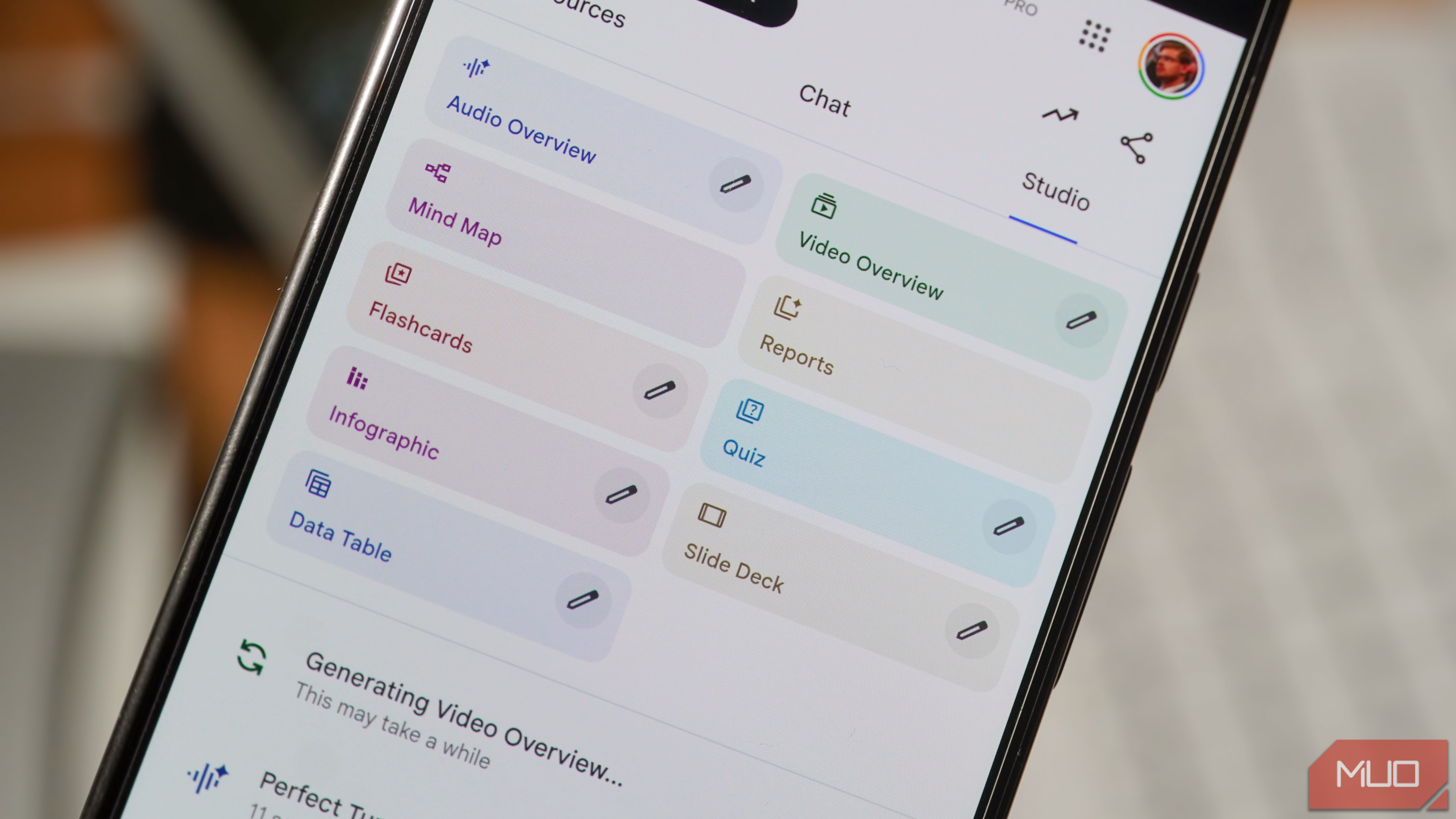 Study options in the NotebookLM Studio tab.