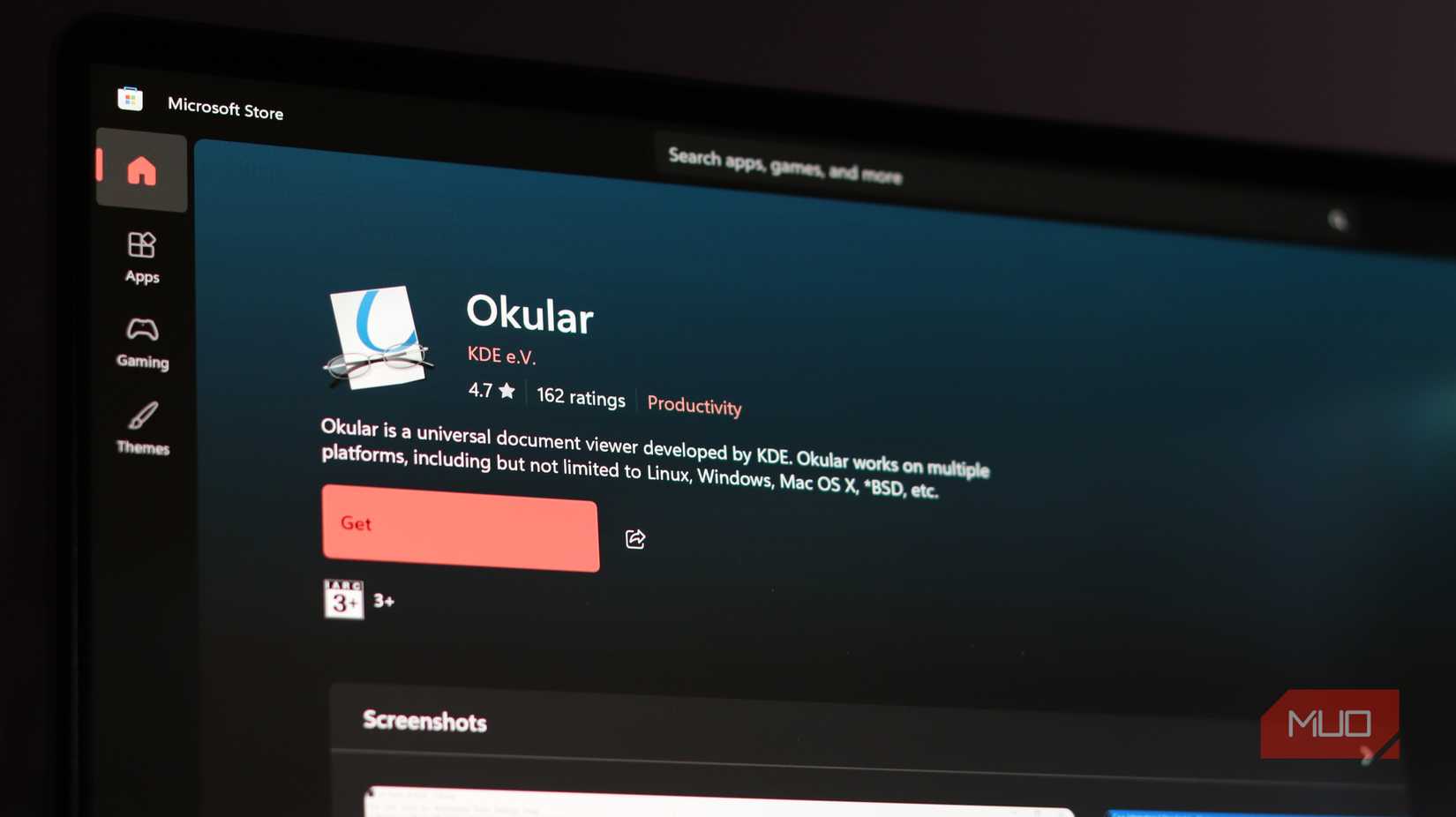 Página de Okular Microsoft Store.