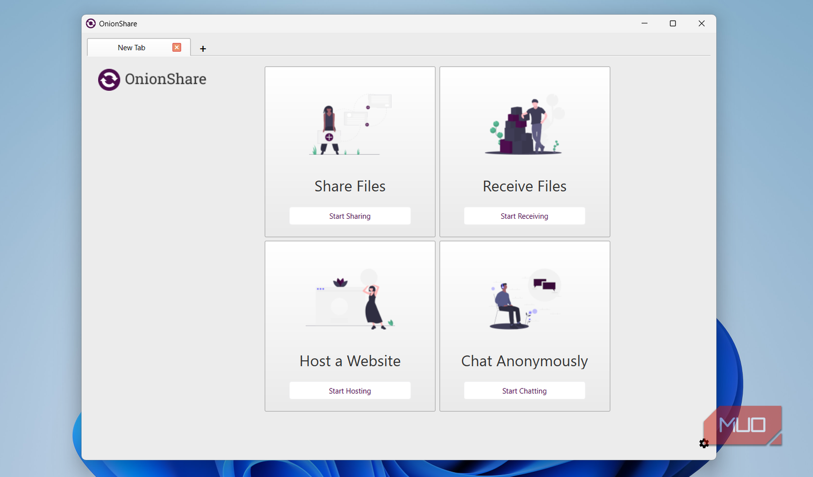 Aplicación OnionShare en PC con Windows