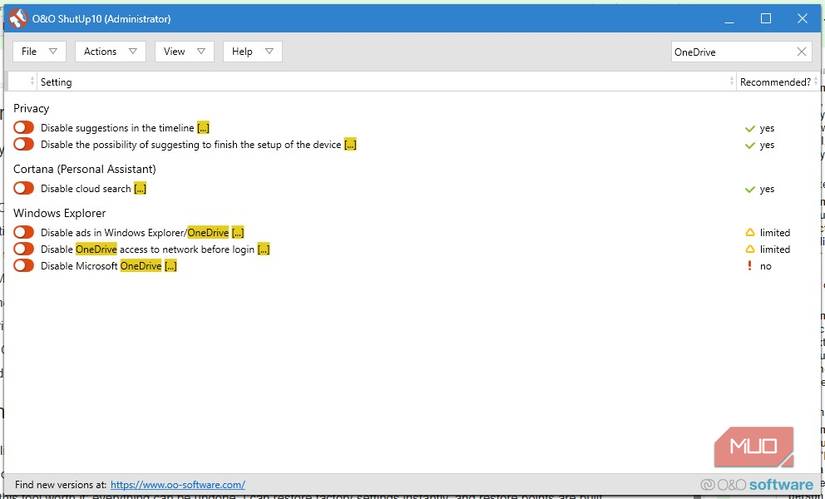 oo-shutup OneDrive options