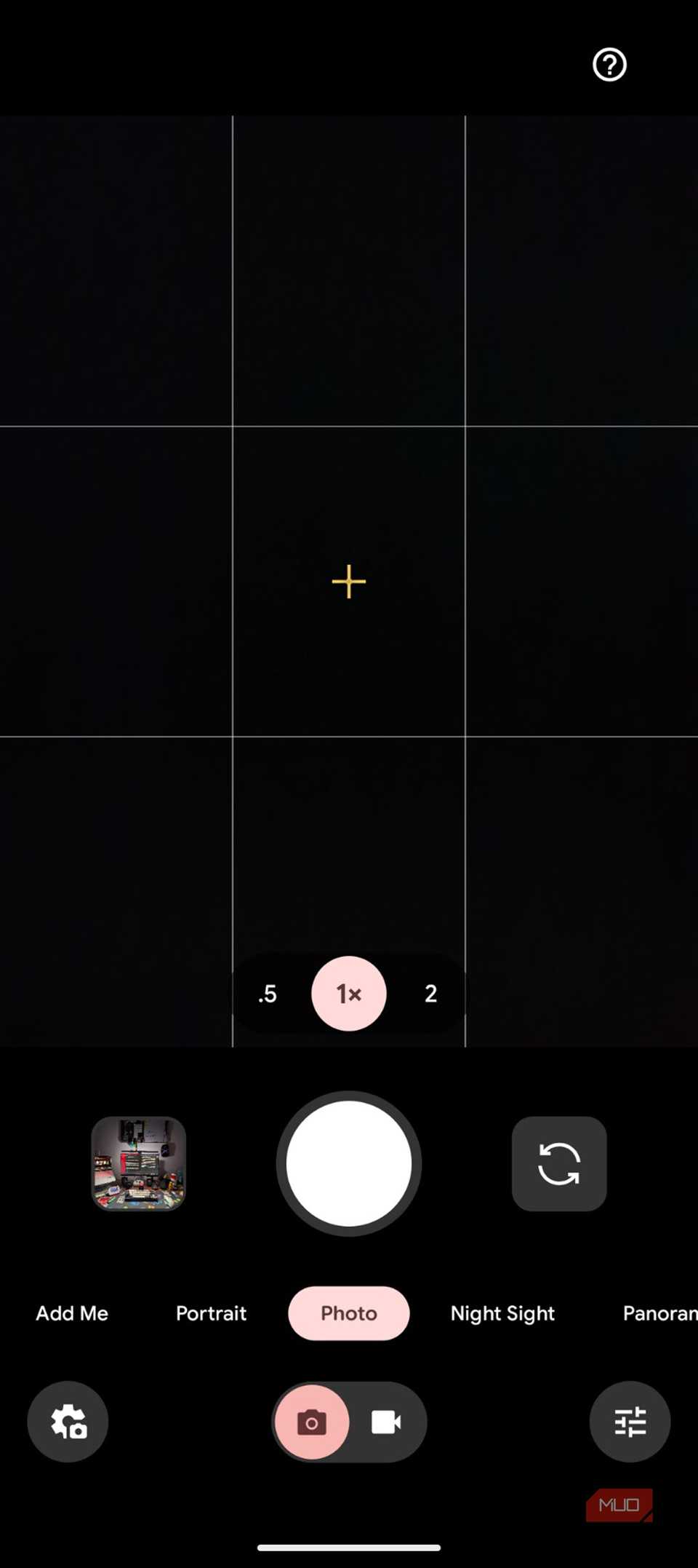 Pixel Camera app main menu.