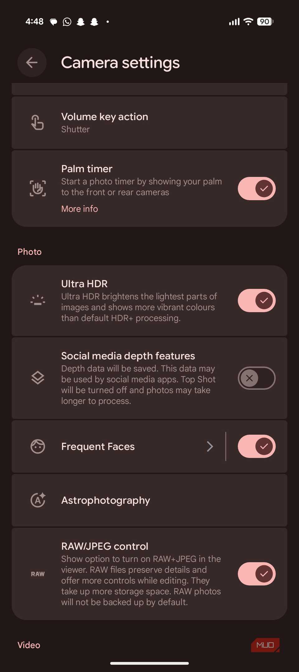 Pixel camera app ultra HDR setting. 
