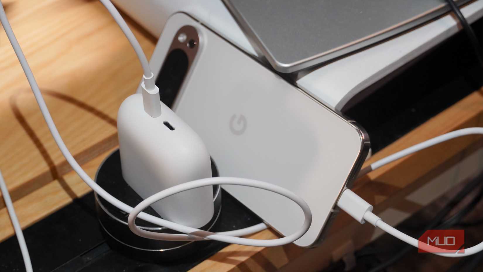 The Pixel 67W charger powering up a Pixel 9 Pro XL.