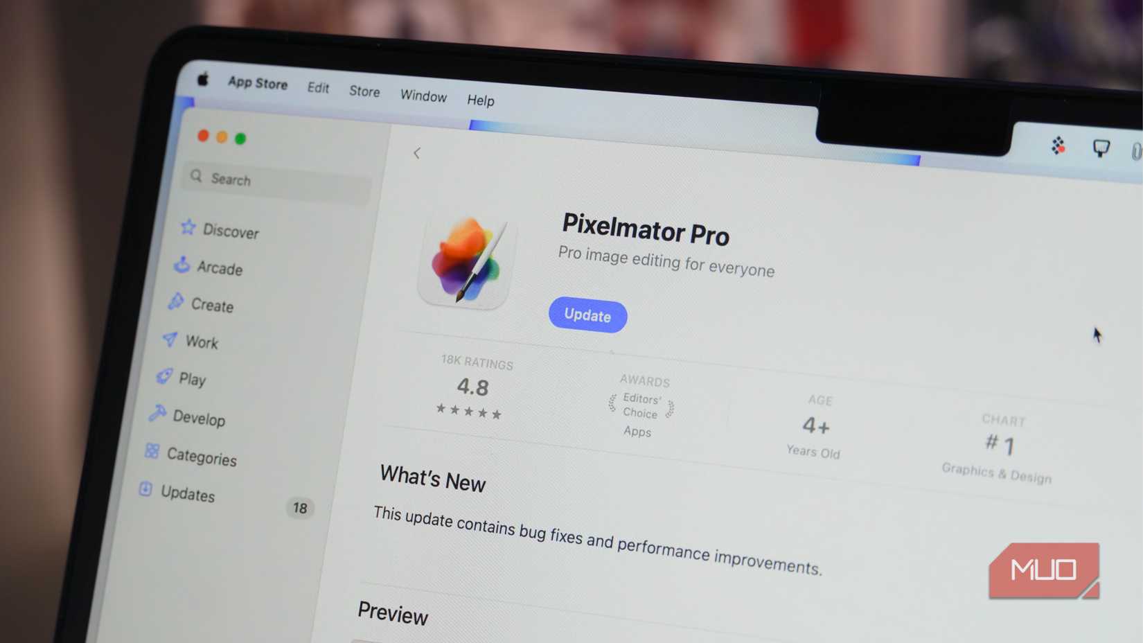 The Pixelmator Pro update tab in the Mac App Store.