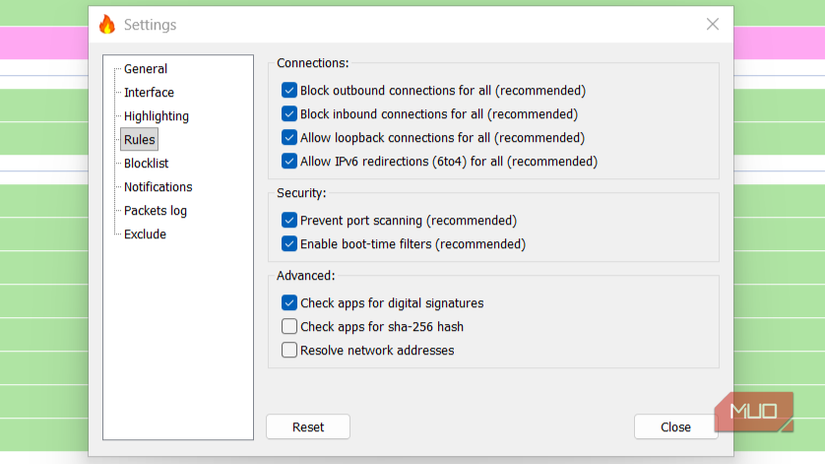Filtro de red de escaneo de puertos en configuración de muro simple.