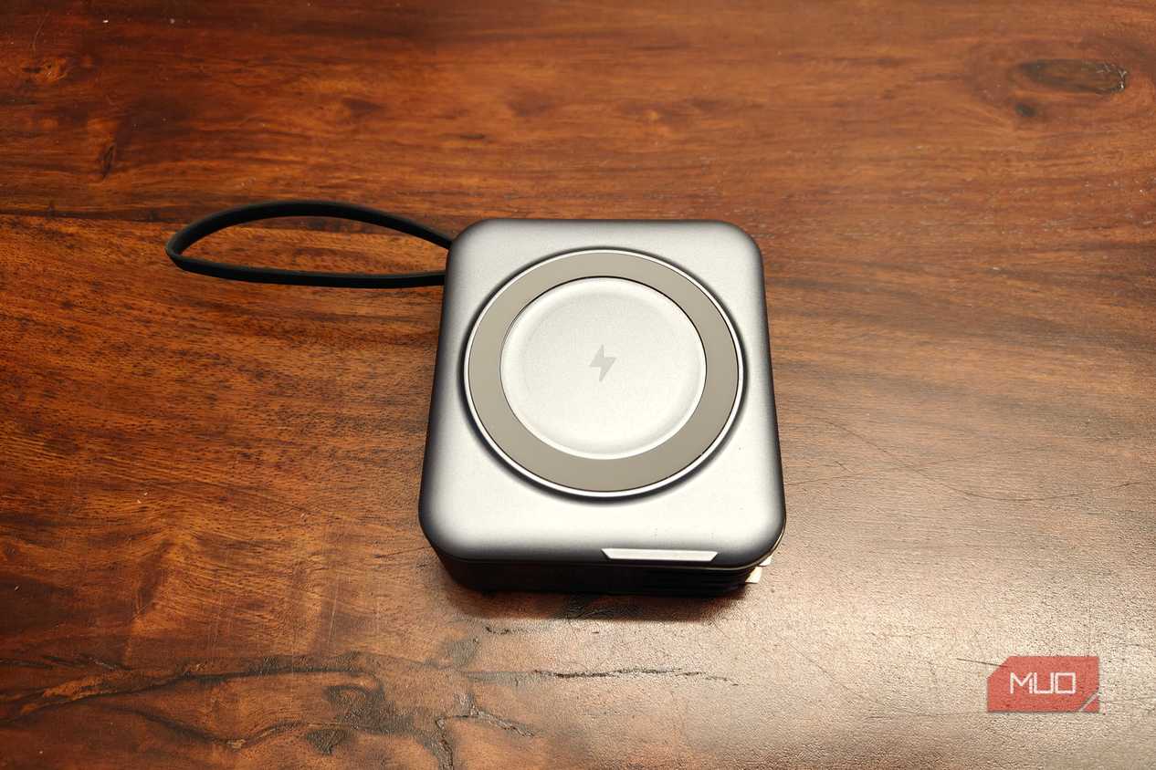 A square power bank on a table.
