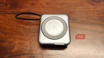 A square power bank on a table.