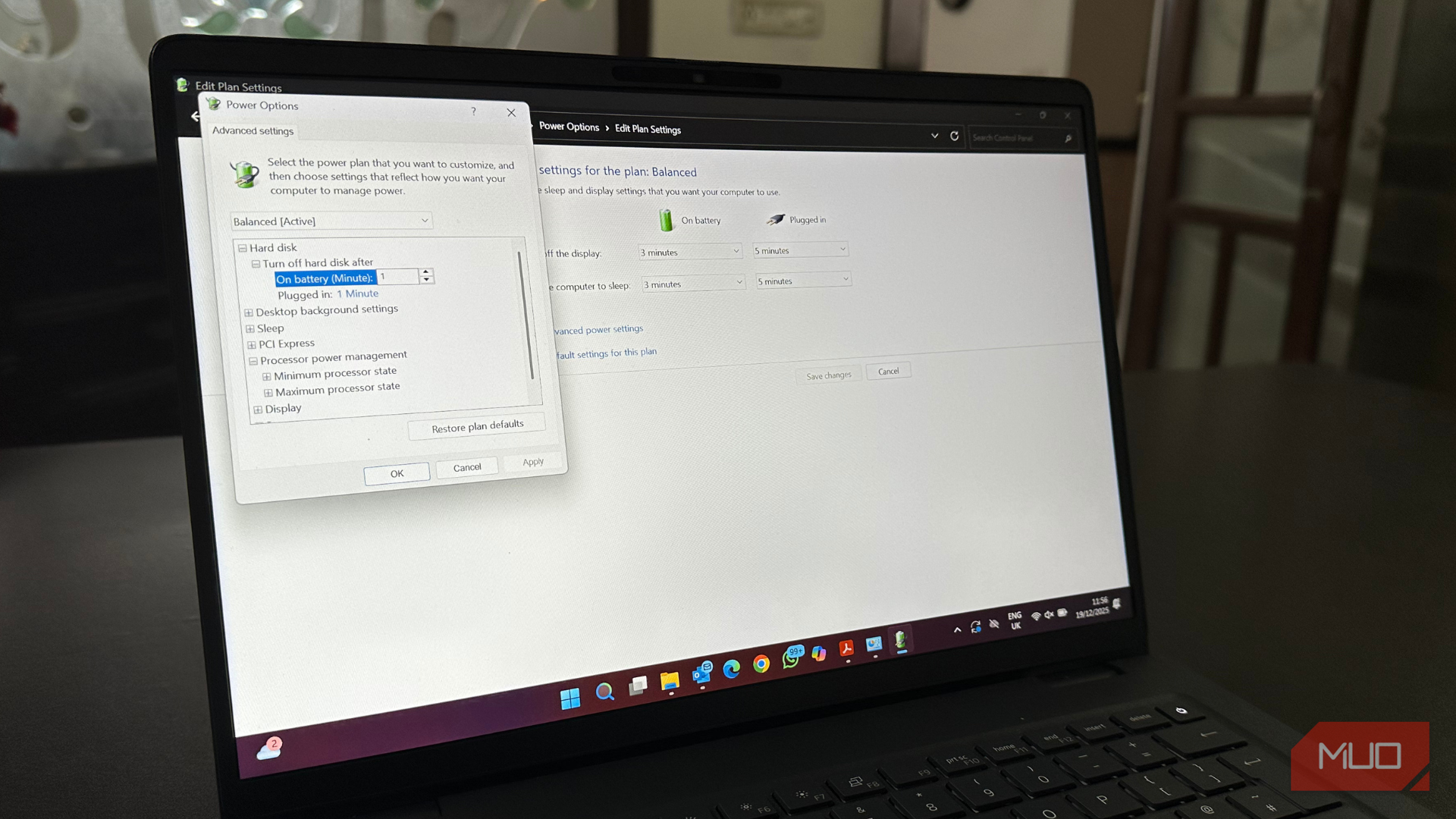 Power Options on a Windows laptop
