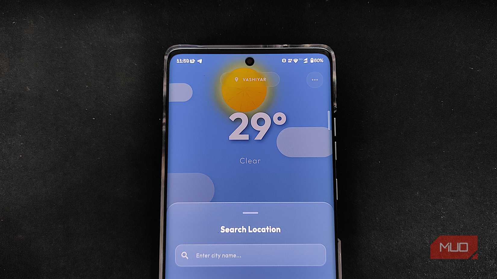 Prism weather app Search location.