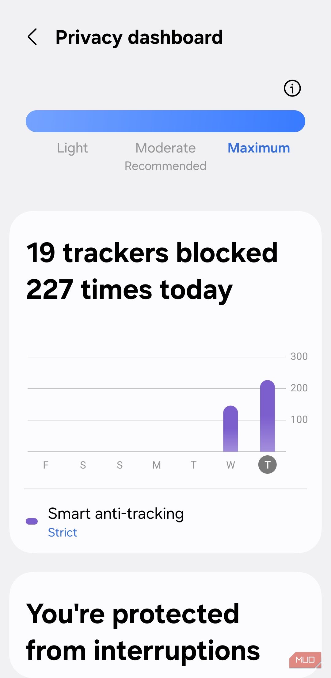 Privacy dashboard on Samsung Internet