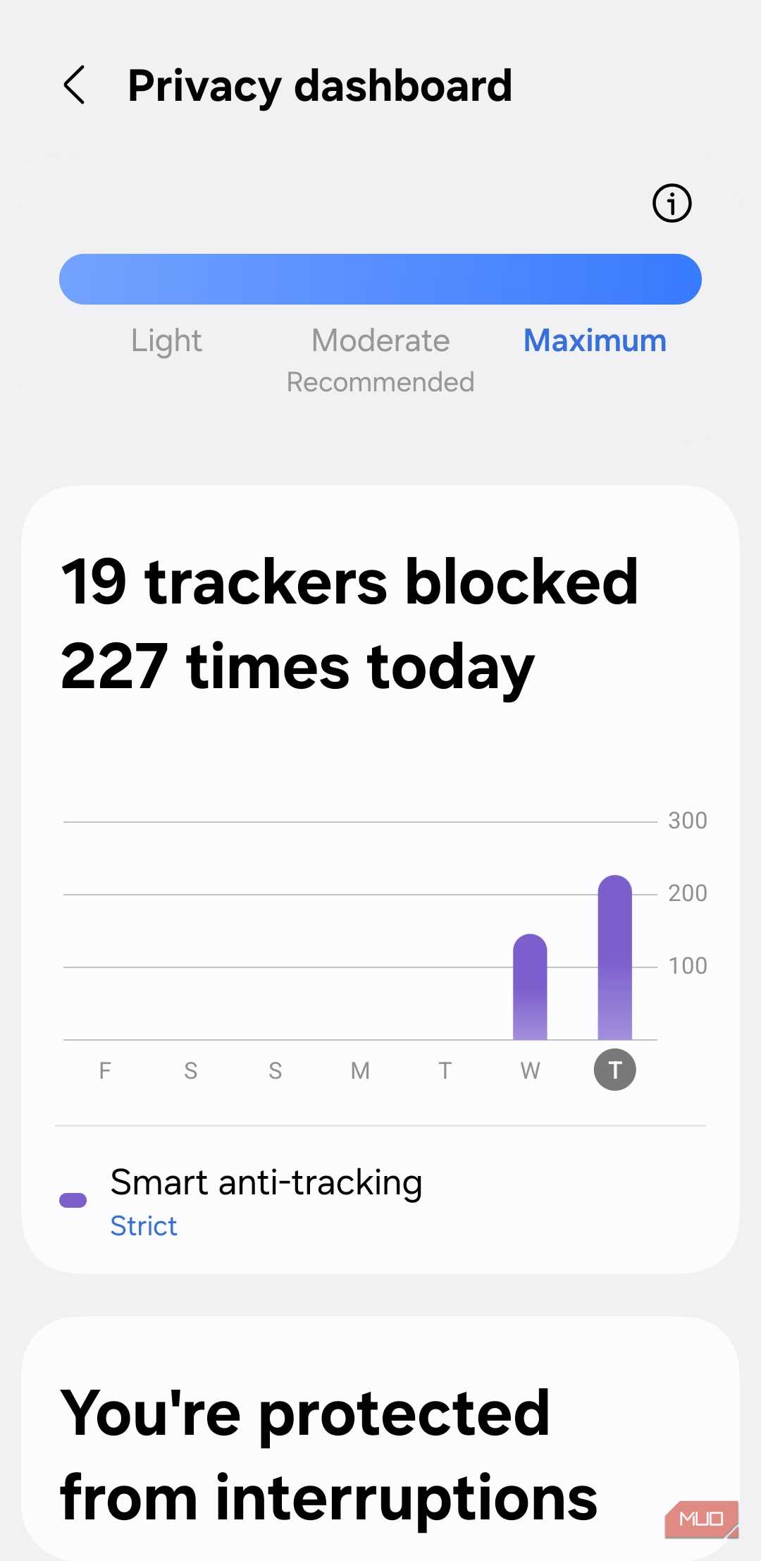 Privacy dashboard on Samsung Internet