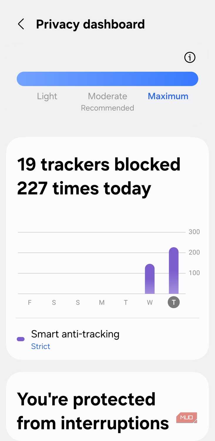 Privacy dashboard on Samsung Internet