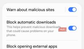 Privacy dashboard settings on Samsung Internet