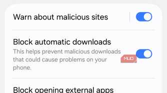 Privacy dashboard settings on Samsung Internet