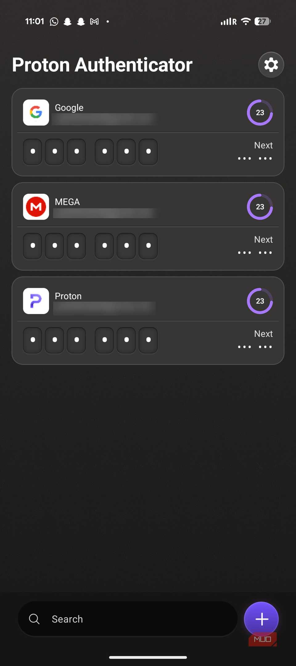 Proton Authenticate One Time Code Screen.