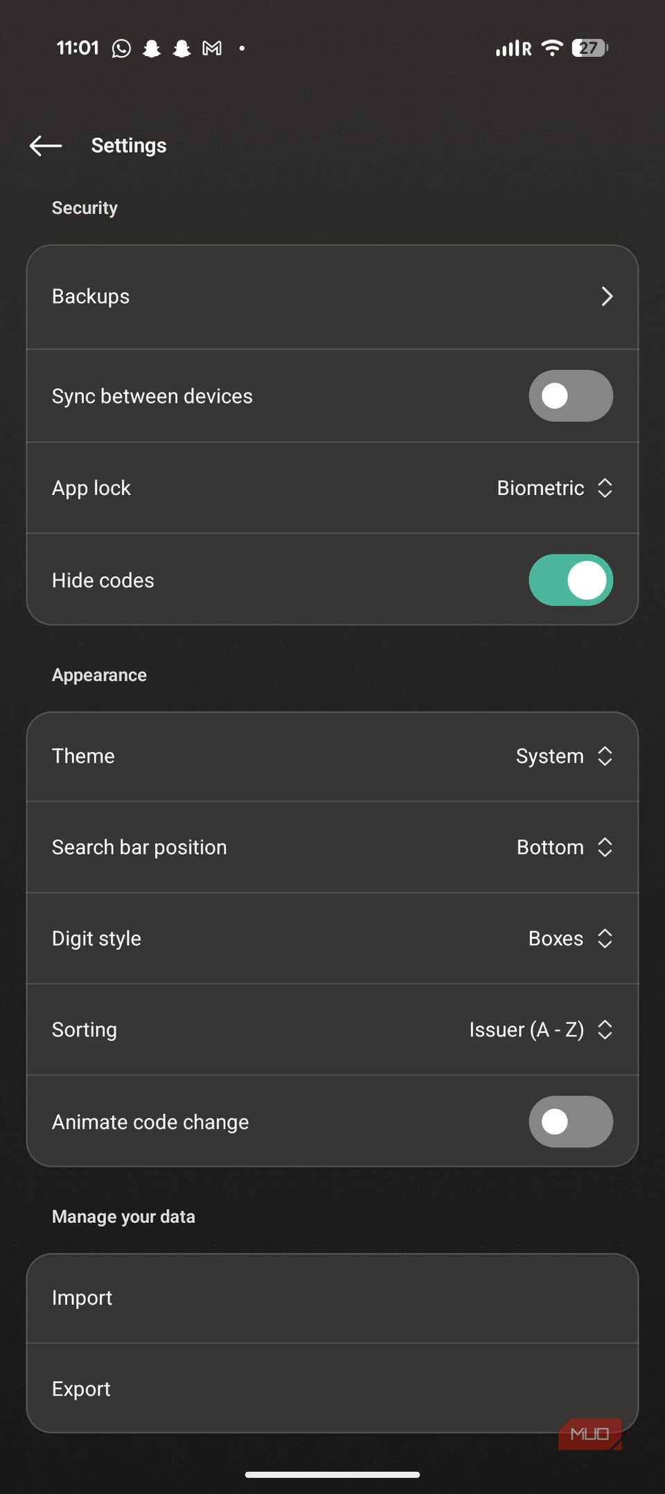 Proton Authentication Settings screen.