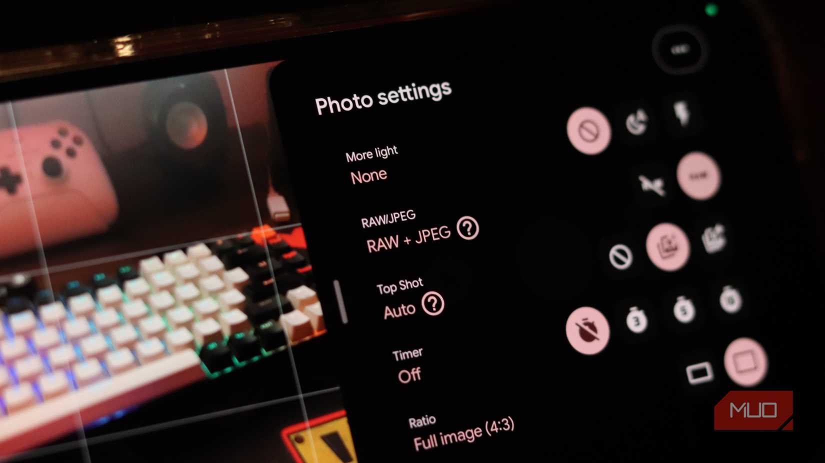 RAW camera settings on Pixel 9a.