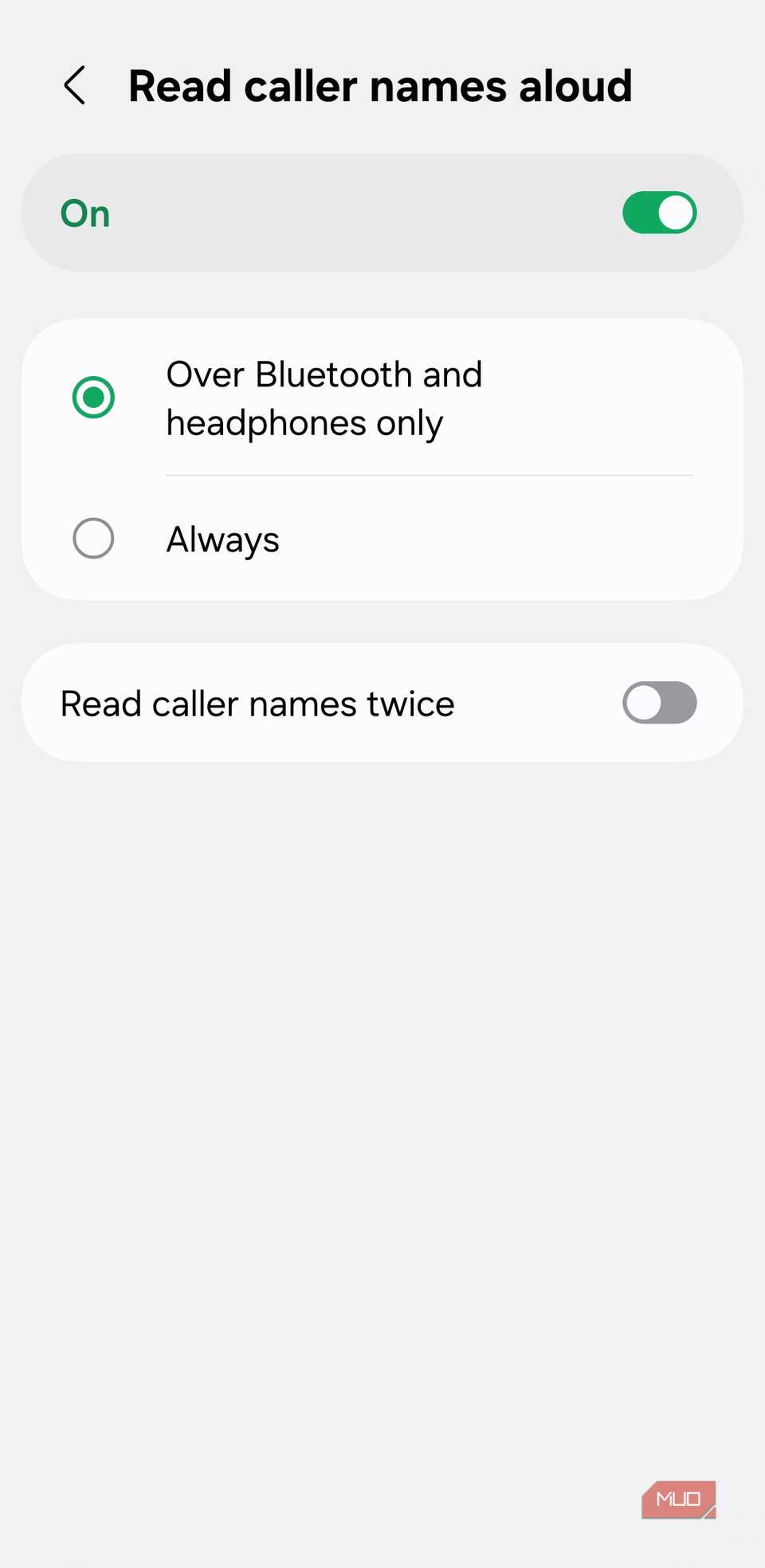Read caller name aloud option on Android