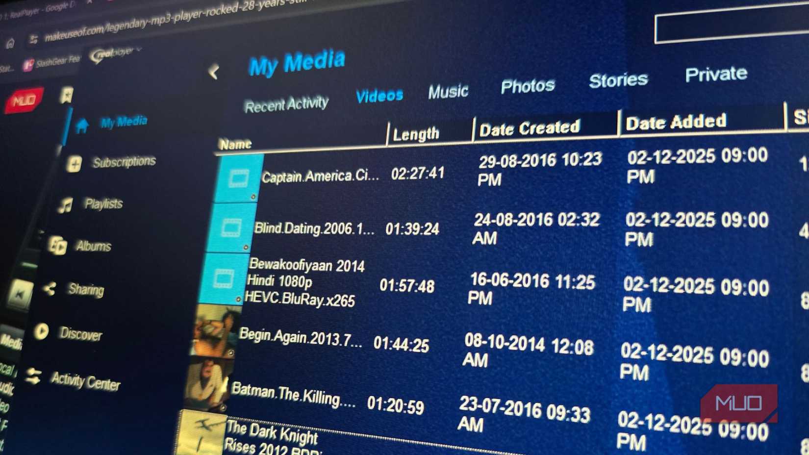 My Media section in the RealPlayer Windows app