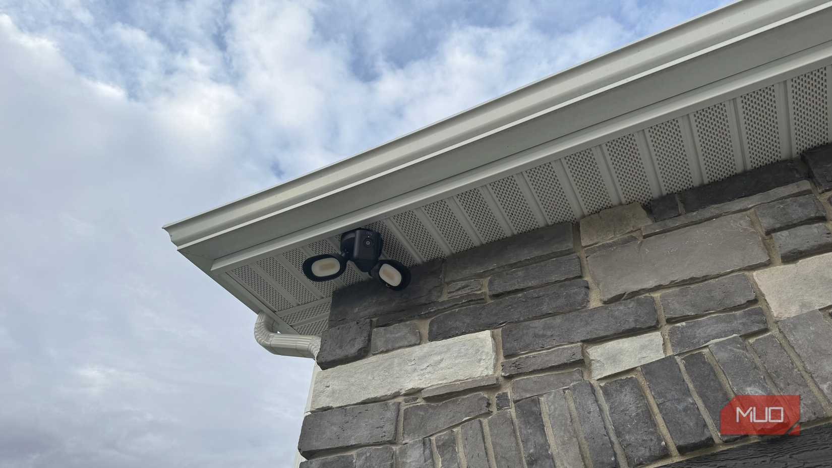 ring floodcam mounted on garage