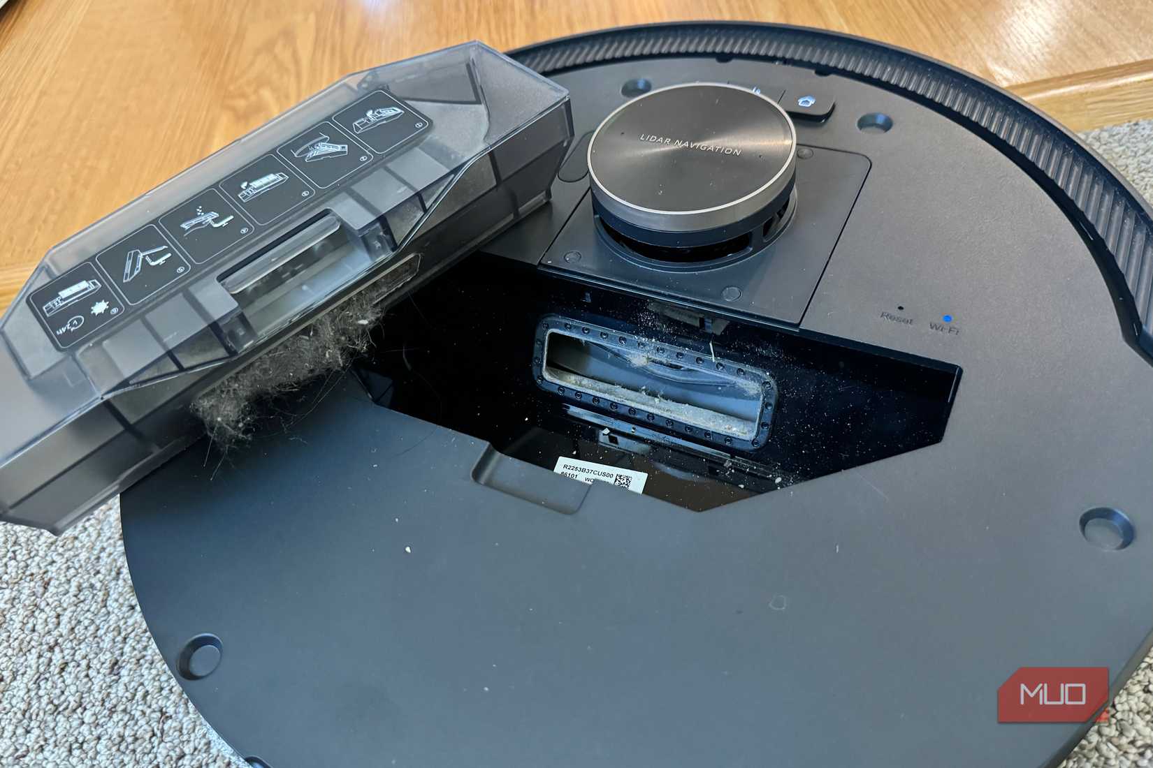 A dirty robot vacuum.