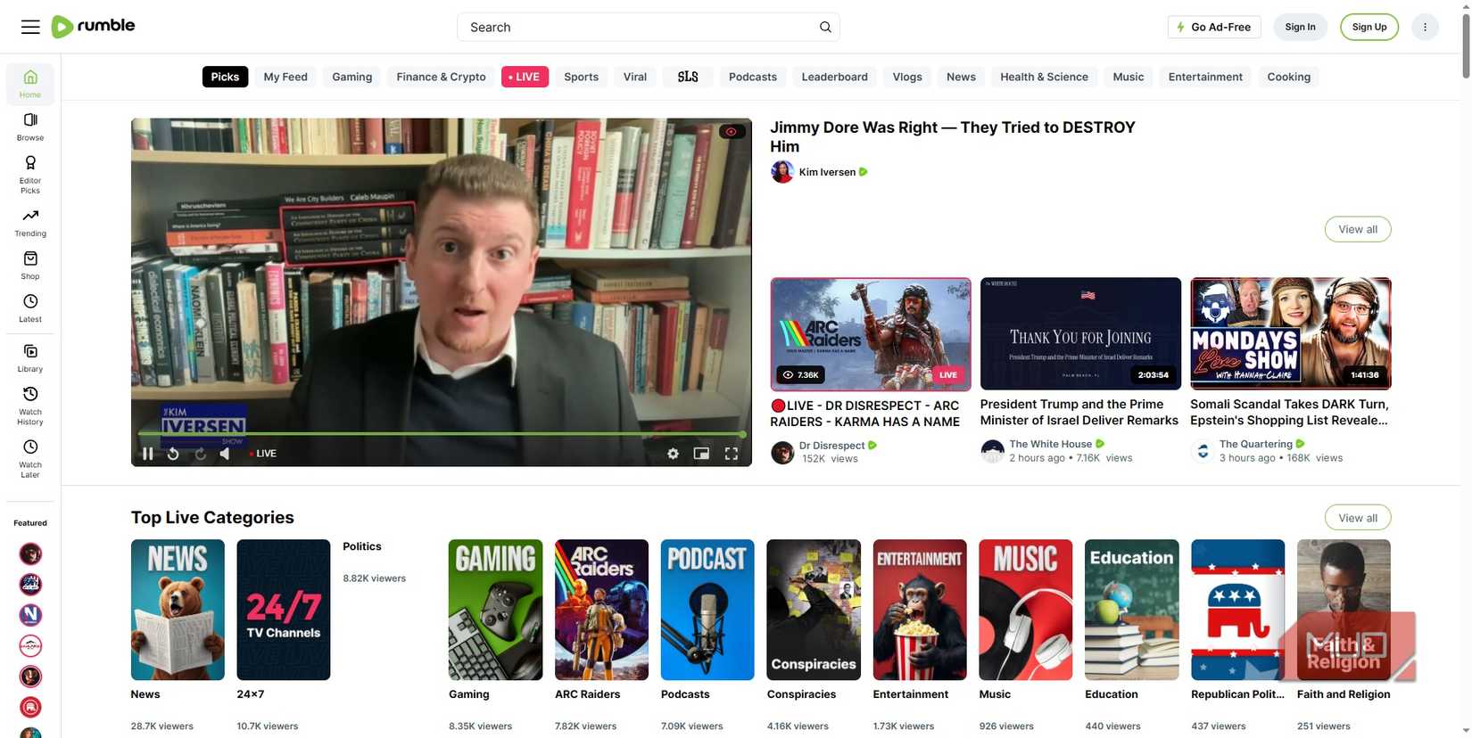 rumble home page.