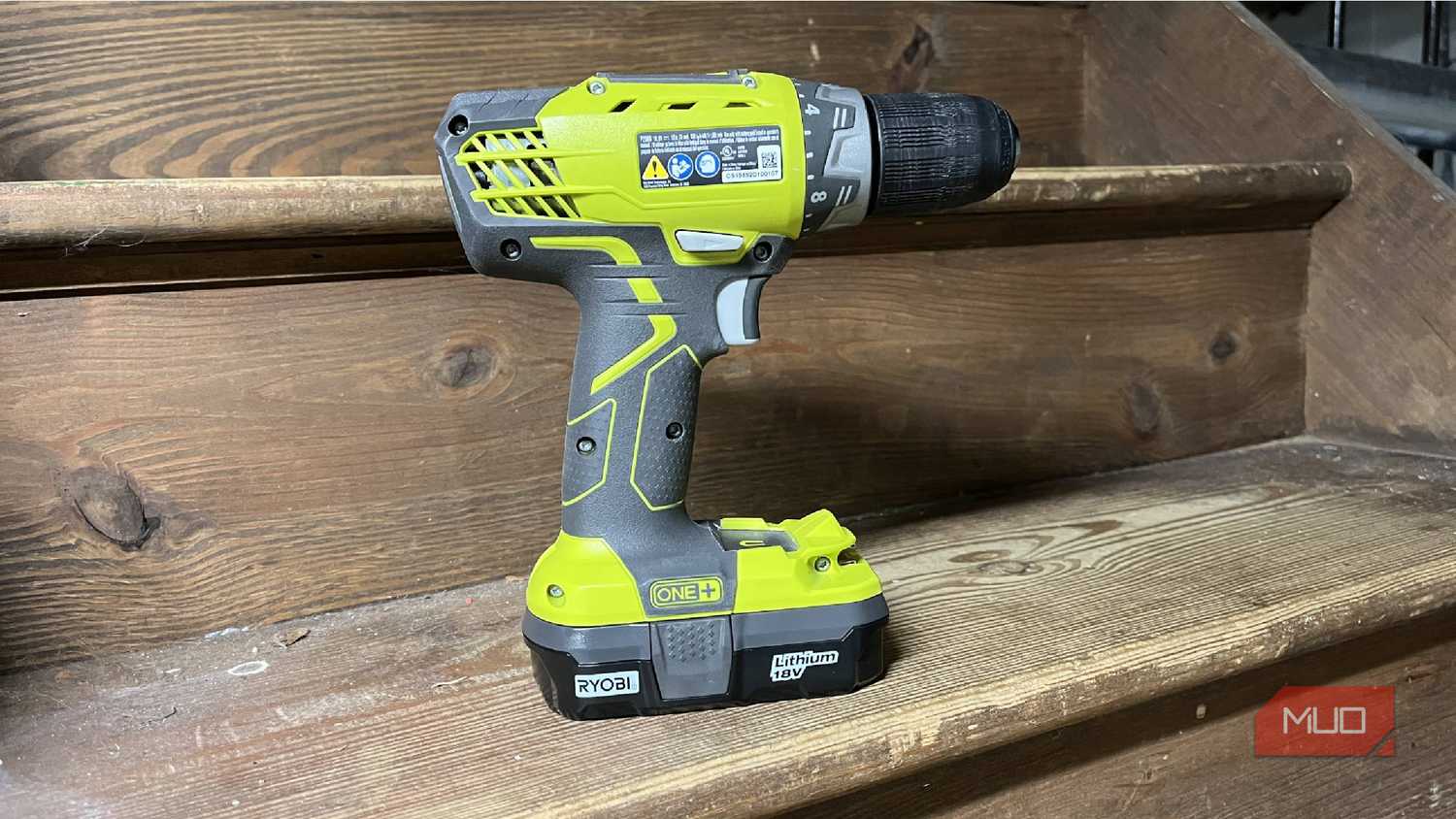 The RYOBI ONE drill on steps
