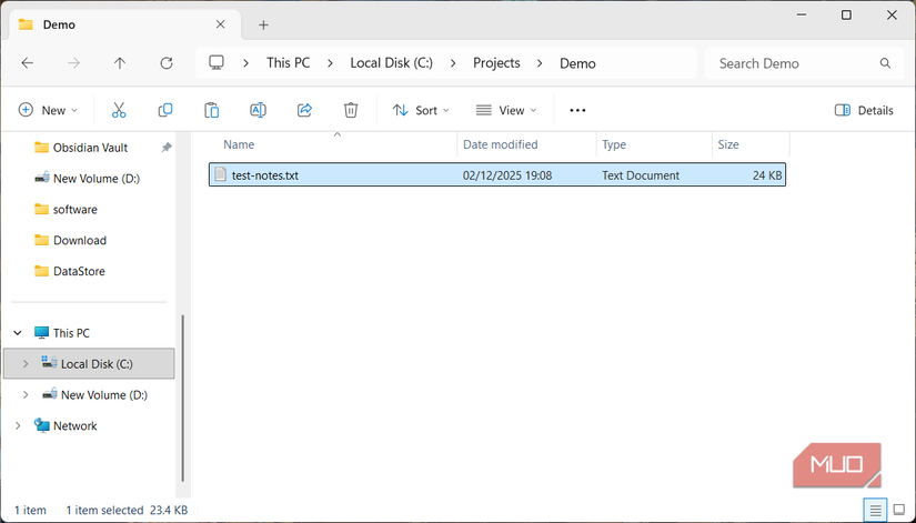 Same Projects folder on original C drive path