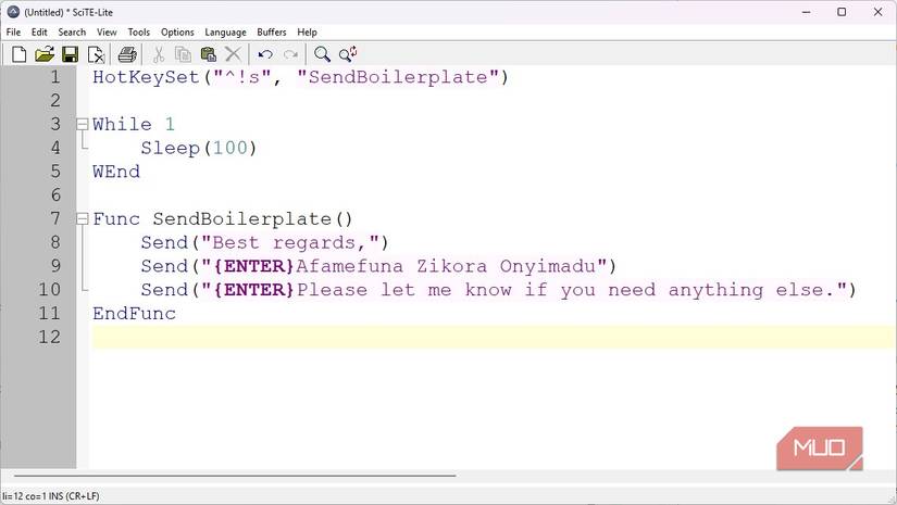 SciTE boiler plate script template